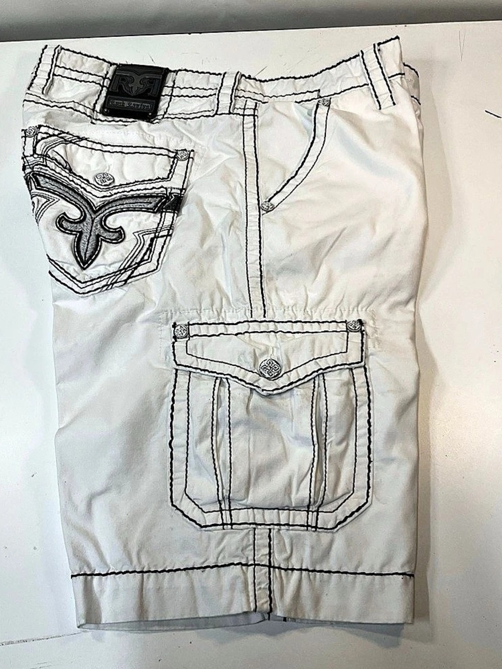 Rock Revival Classic Cargo Short White Waist 34